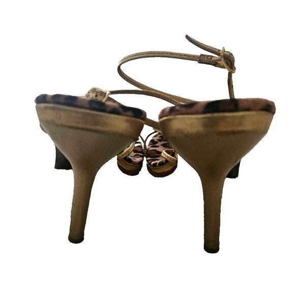 Andrew Stevens Studio Open Toe Leather Strappy Sandal Animal Print Gold Size 7 - Picture 5 of 7